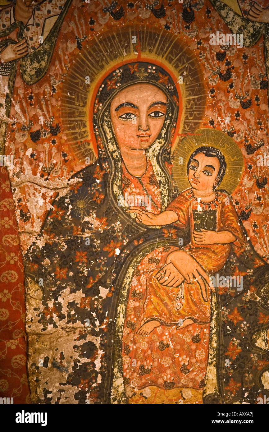Early 12th Century Frescoes in Bet Maryam, St. Mary's Church, Lalibela, Ethiopia, Africa Stock Photo
