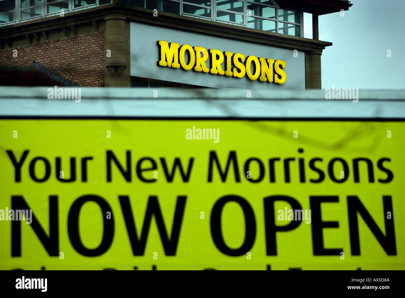 Newly re branded Morrisons supermarket in Taunton Somerset after the merger with Safeway Stock Photo