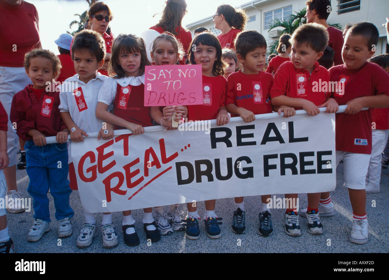 Miami Beach Florida,Bay Harbor Island,Ruth K. Broad Elementary School,campus,primary,red ribbon week,anti addition,student students banner,market,curr Stock Photo