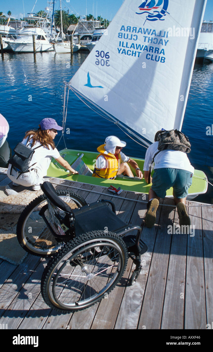Miami Florida,Coconut Grove,Biscayne Bay,water,Shake a Leg,sailboat racing disable,dinghies,wheelchair,disabled handicapped special needs,transportati Stock Photo