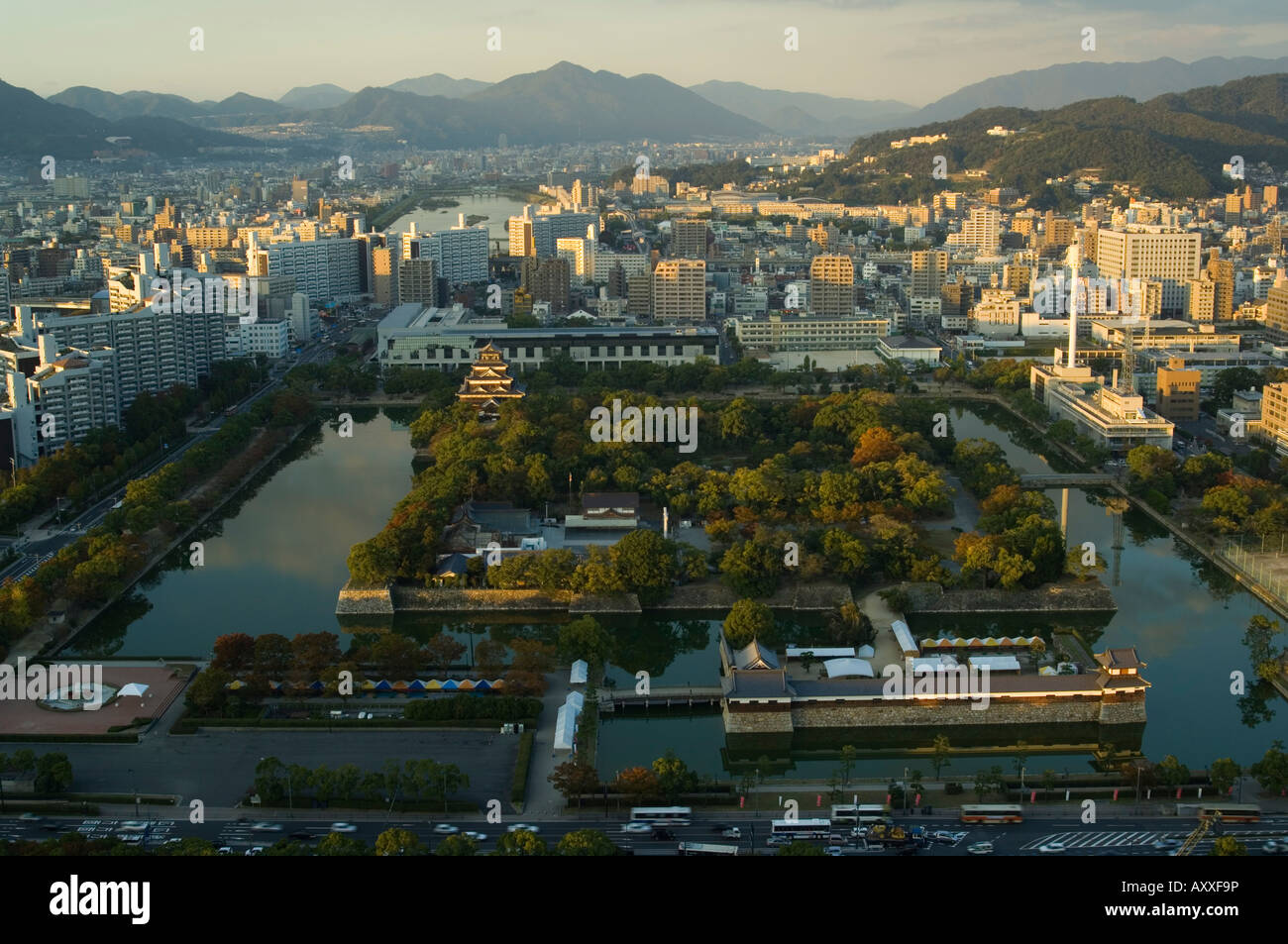 Hiroshima Castle and city view, Hiroshima city, Western Japan, Asia ...