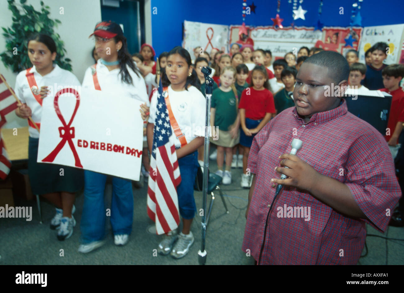 Miami Florida,Bay water Harbor,harbour,Ruth K. Broad Elementary School,campus,primary,Red Ribbon Week,anti drug event,student students education pupil Stock Photo