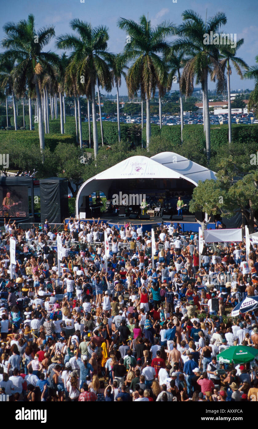 Florida Hallandale,Gulfstream Park,horse racing,thoroughbred race track,Joe Walsh rock concert crowd,music,live entertainment,performance,show,perform Stock Photo