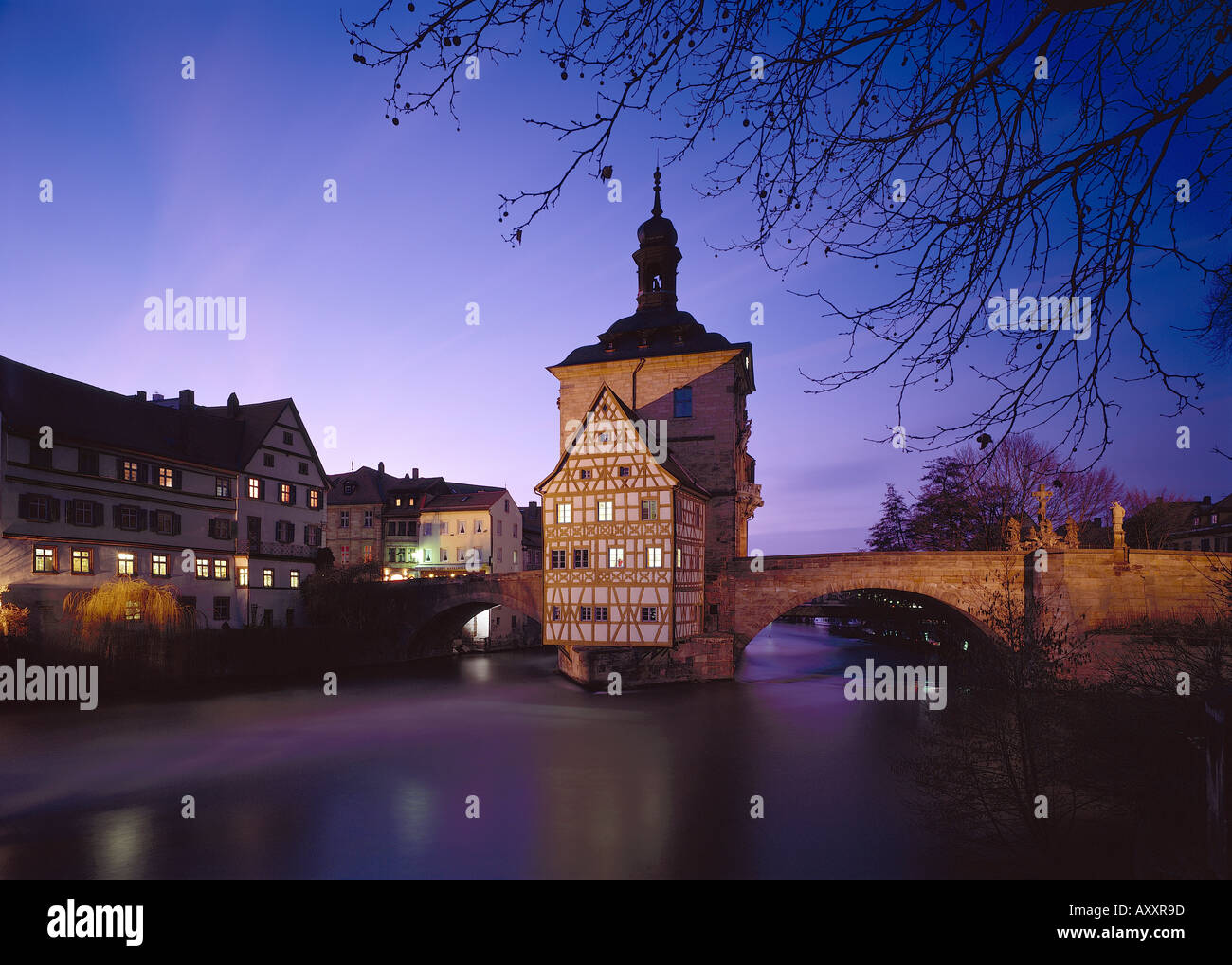 Bamberg, Brückenrathaus, In der Dämmerung Stock Photo