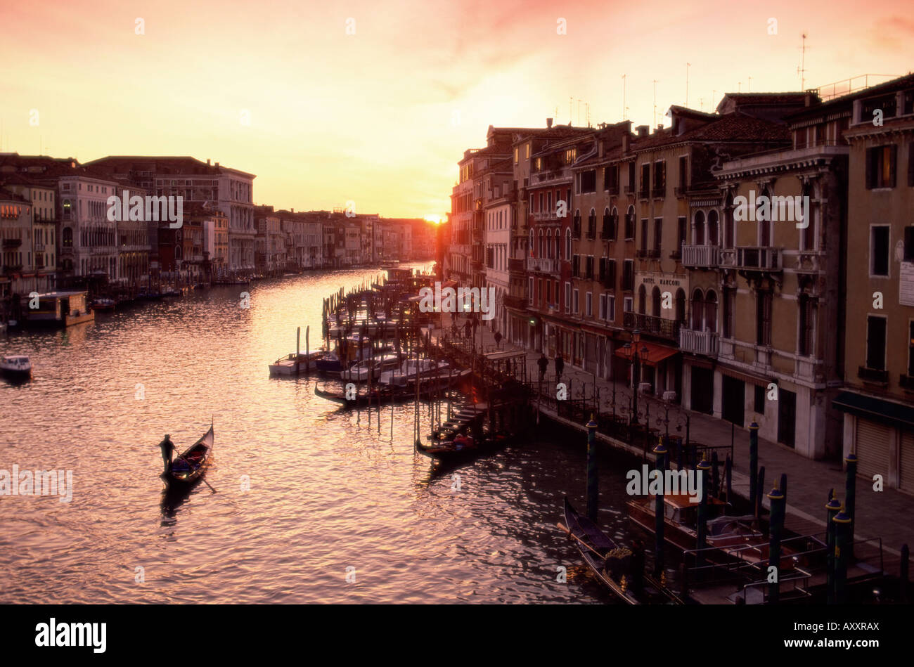 The Grand Canal at sunset, Venice, UNESCO World Heritage Site, Veneto, Italy, Europe Stock Photo