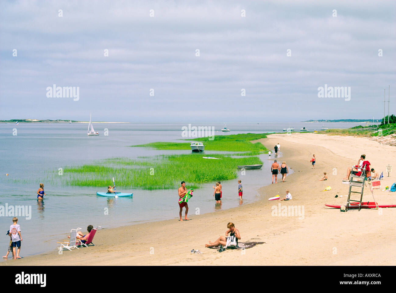 Cape Cod, Massachusetts, New England, USA. Lifeguard and holidaymakers on the beach at Barnstable Stock Photo
