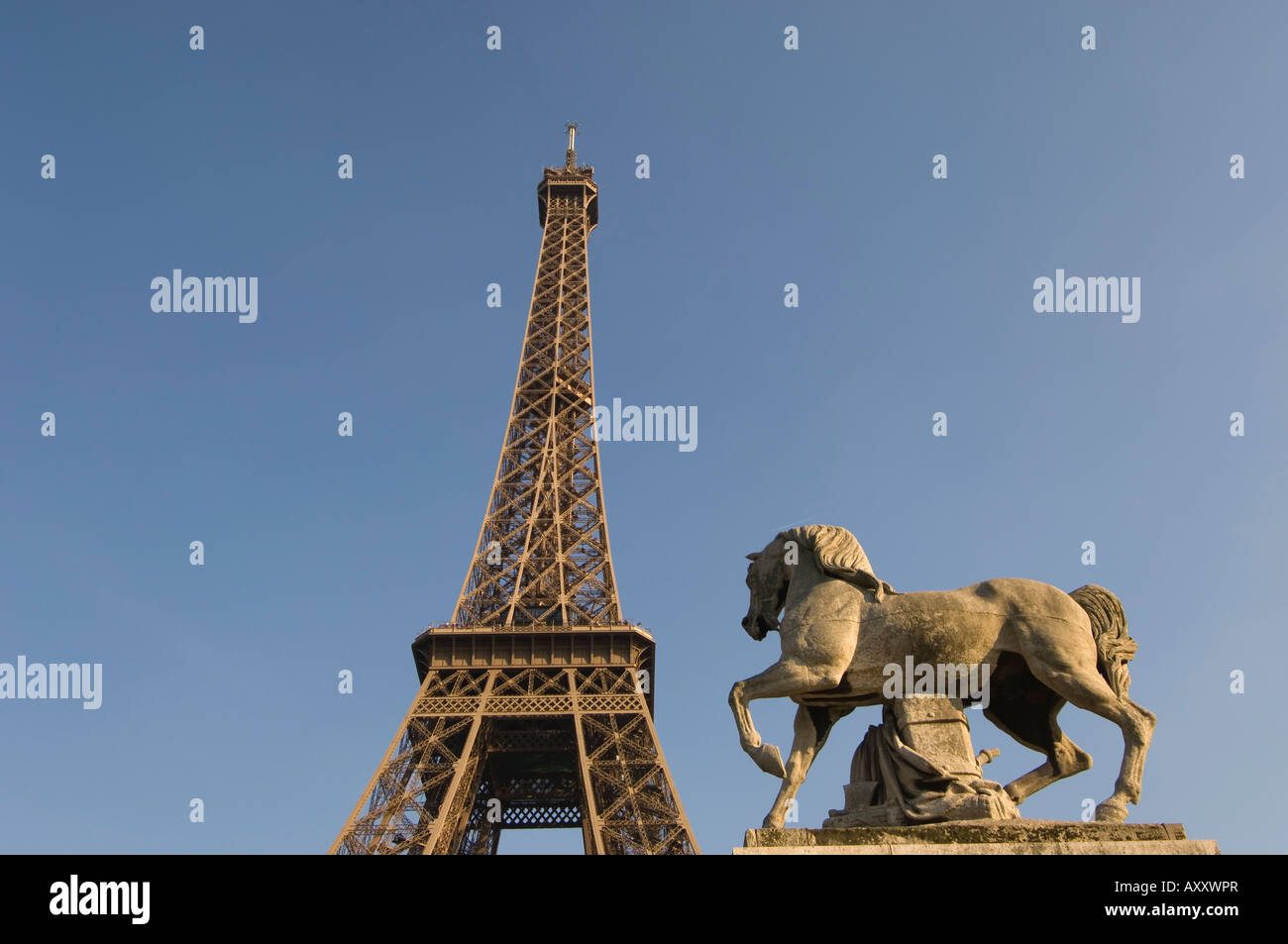 Horse Statue And Eiffel Tower High Resolution Stock Photography and