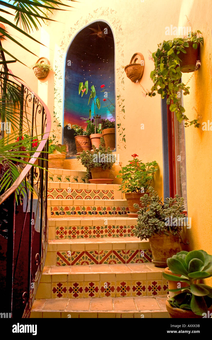 Residential courtyard in San Miguel de Allende Mexico Stock Photo