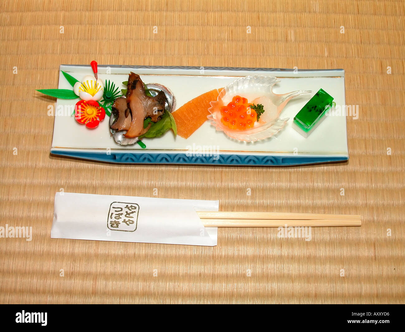 Japan Boiled awabi shellfish herring roe and salmon roe Stock Photo - Alamy