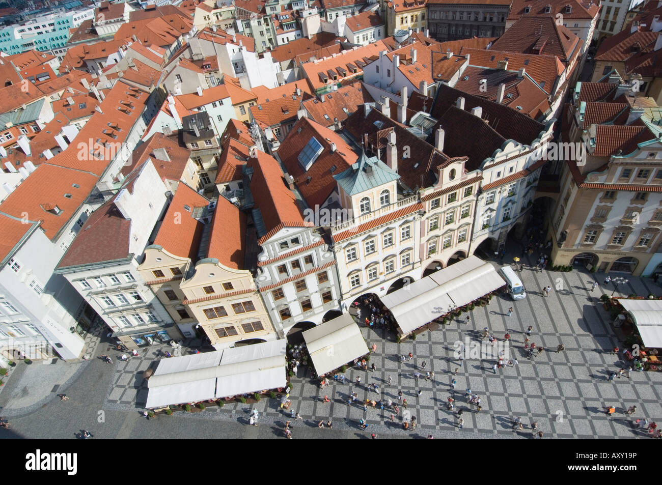 Rooftops and Cafes, Old Town Sq, Prague, Czechoslovakian Republic Stock Photo