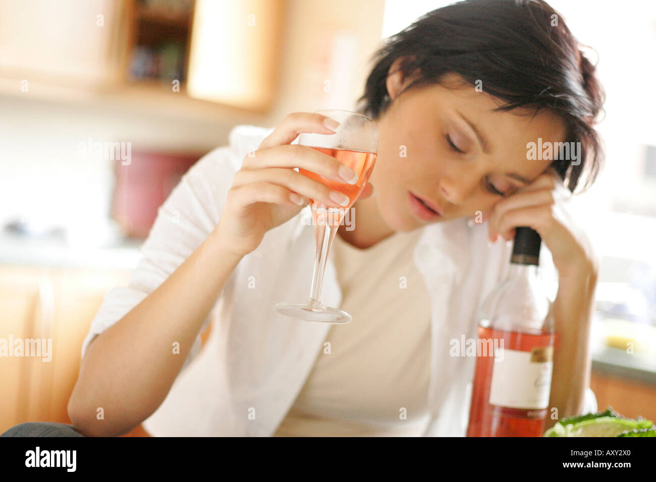 Woman drinking wine Stock Photo