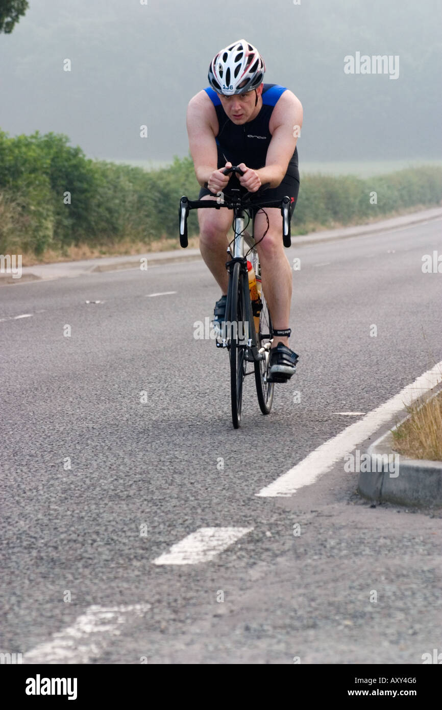 Male competitor during the cycling leg of The Wakefield Triathlon 2006 Stock Photo