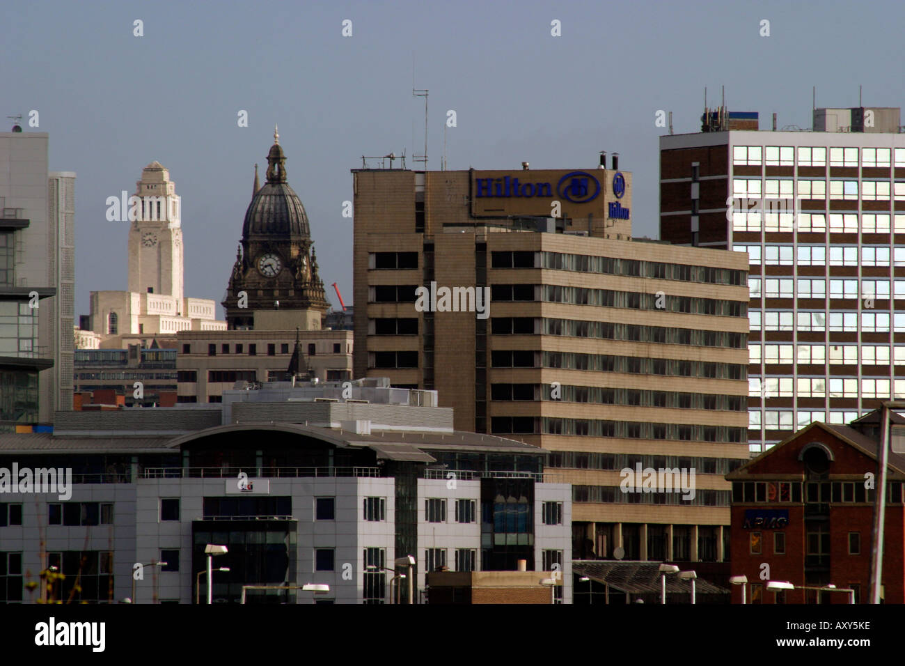 Leeds skyline from Dewsbury Road Towers of Leeds Hown Hall and University clearly visible Stock Photo