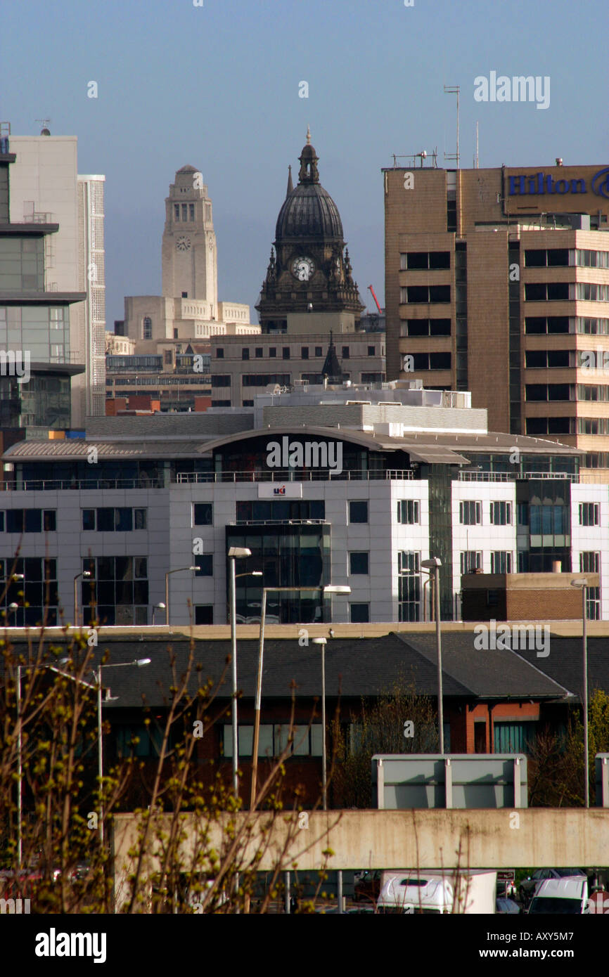 Leeds skyline from Dewsbury Road Towers of Leeds Hown Hall and University clearly visible Stock Photo