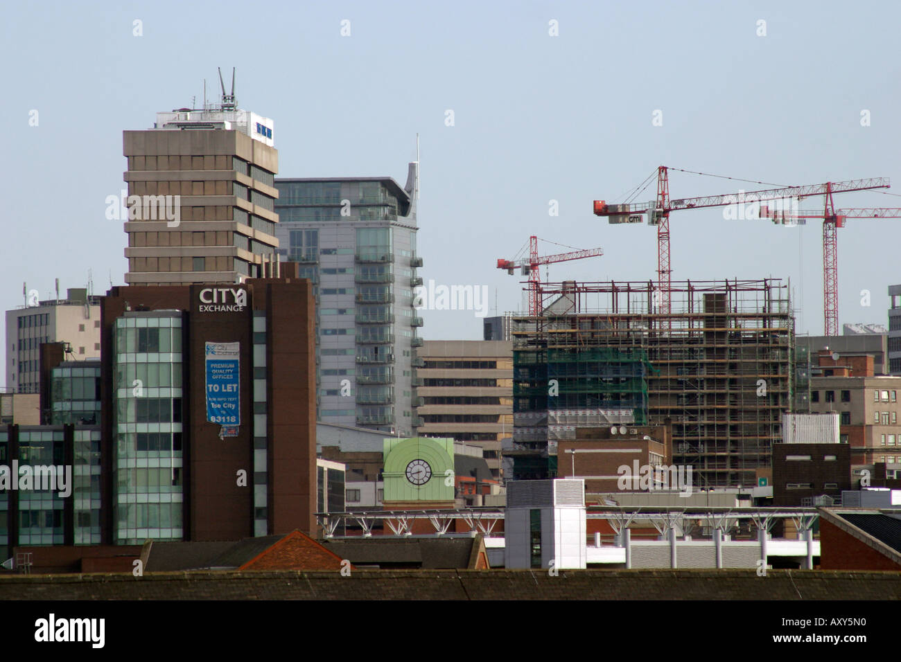 Leeds skyline from Dewsbury Road City Exchange clearly visible Stock Photo