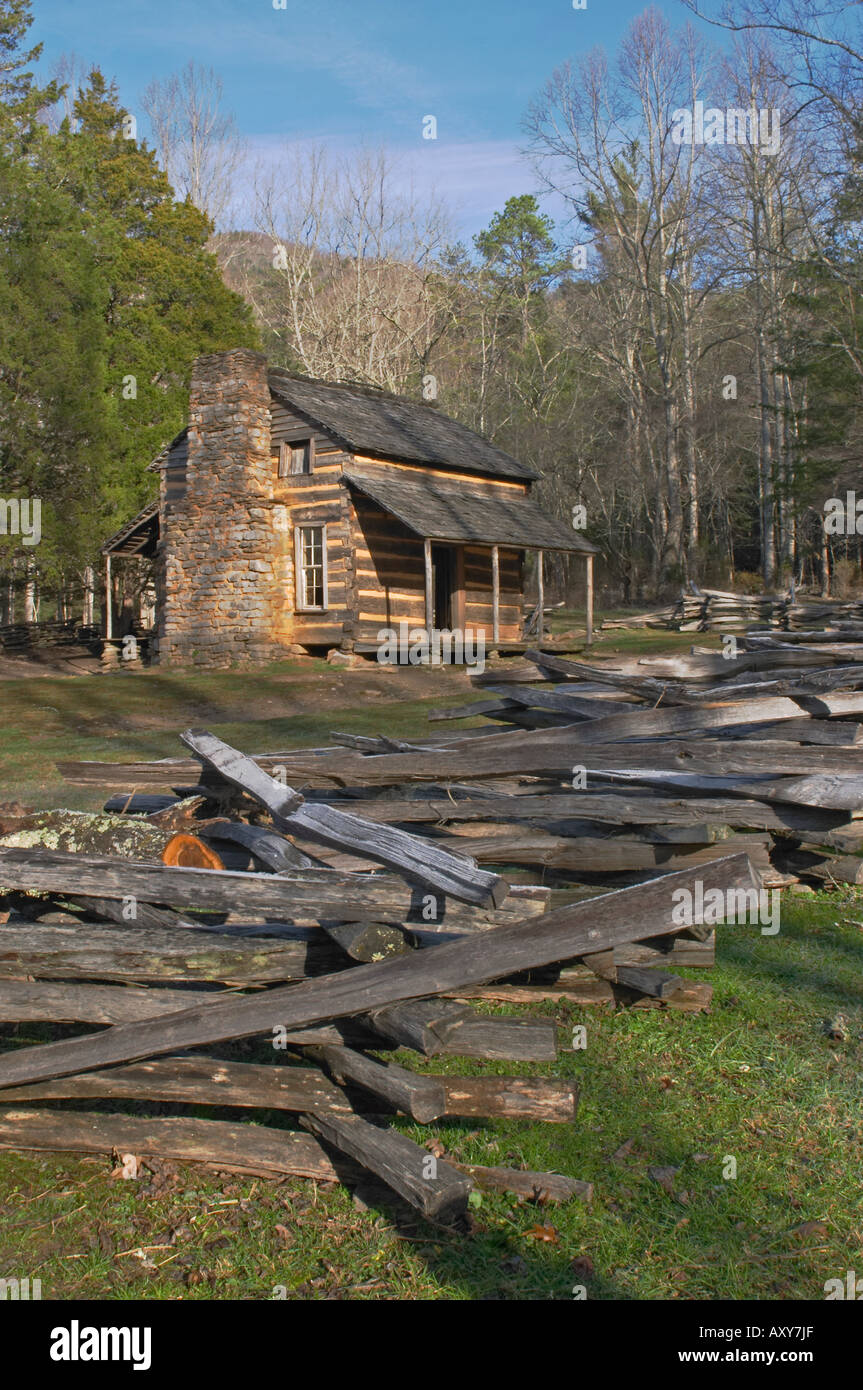The historic John Oliver cabin in Cades Cove Great Smoky Mountains National Park Stock Photo