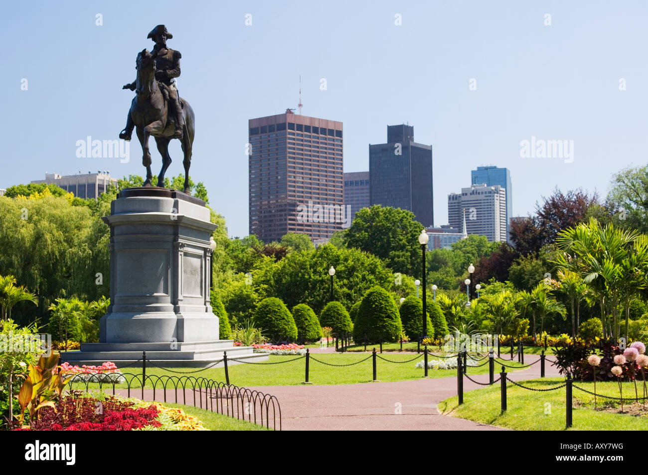 Statue of George Washington on horseback, Public Garden, Boston, Massachusetts, USA Stock Photo