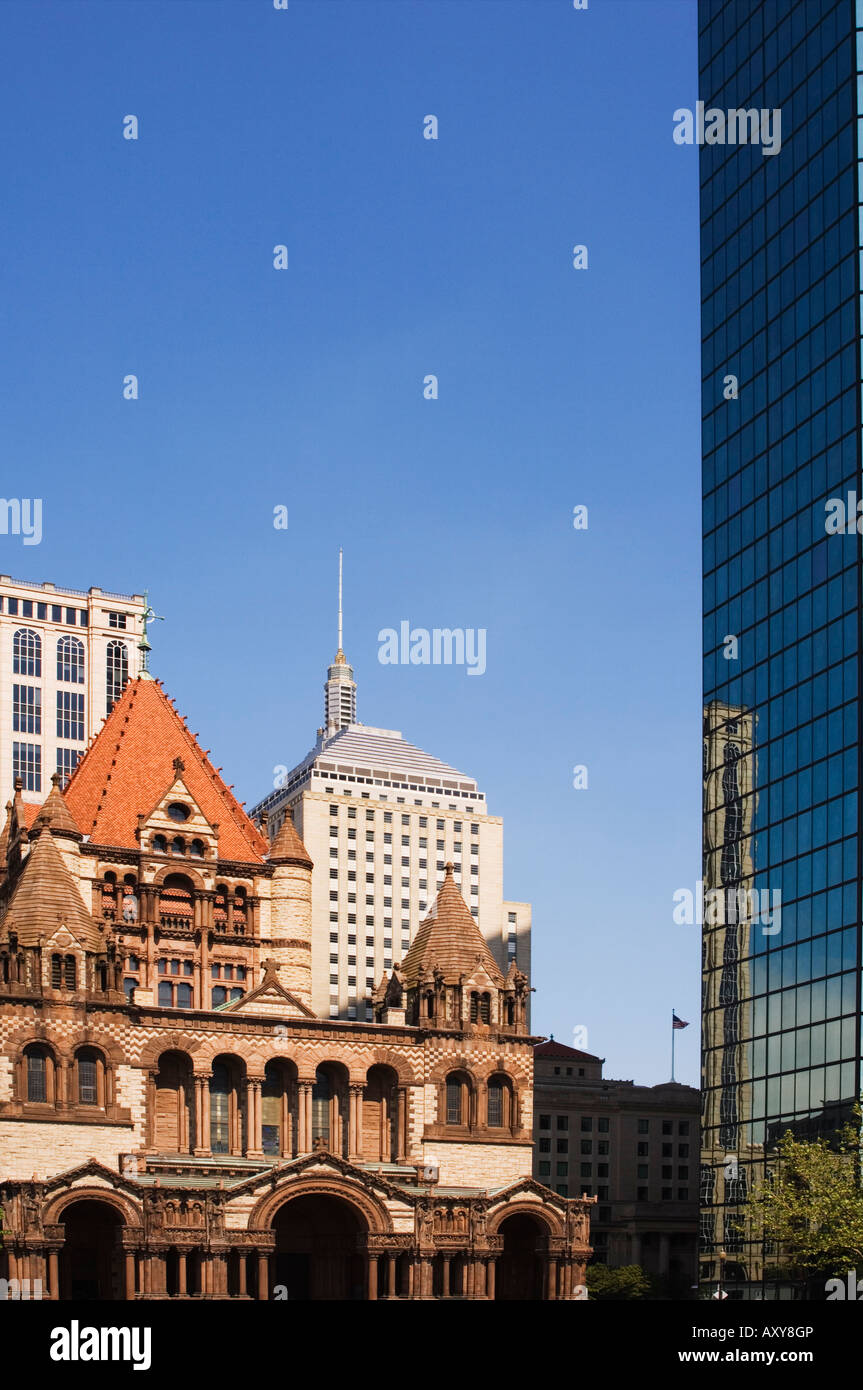 Trinity Church and the John Hancock Tower, Copley Square, Boston, Massachusetts, USA Stock Photo