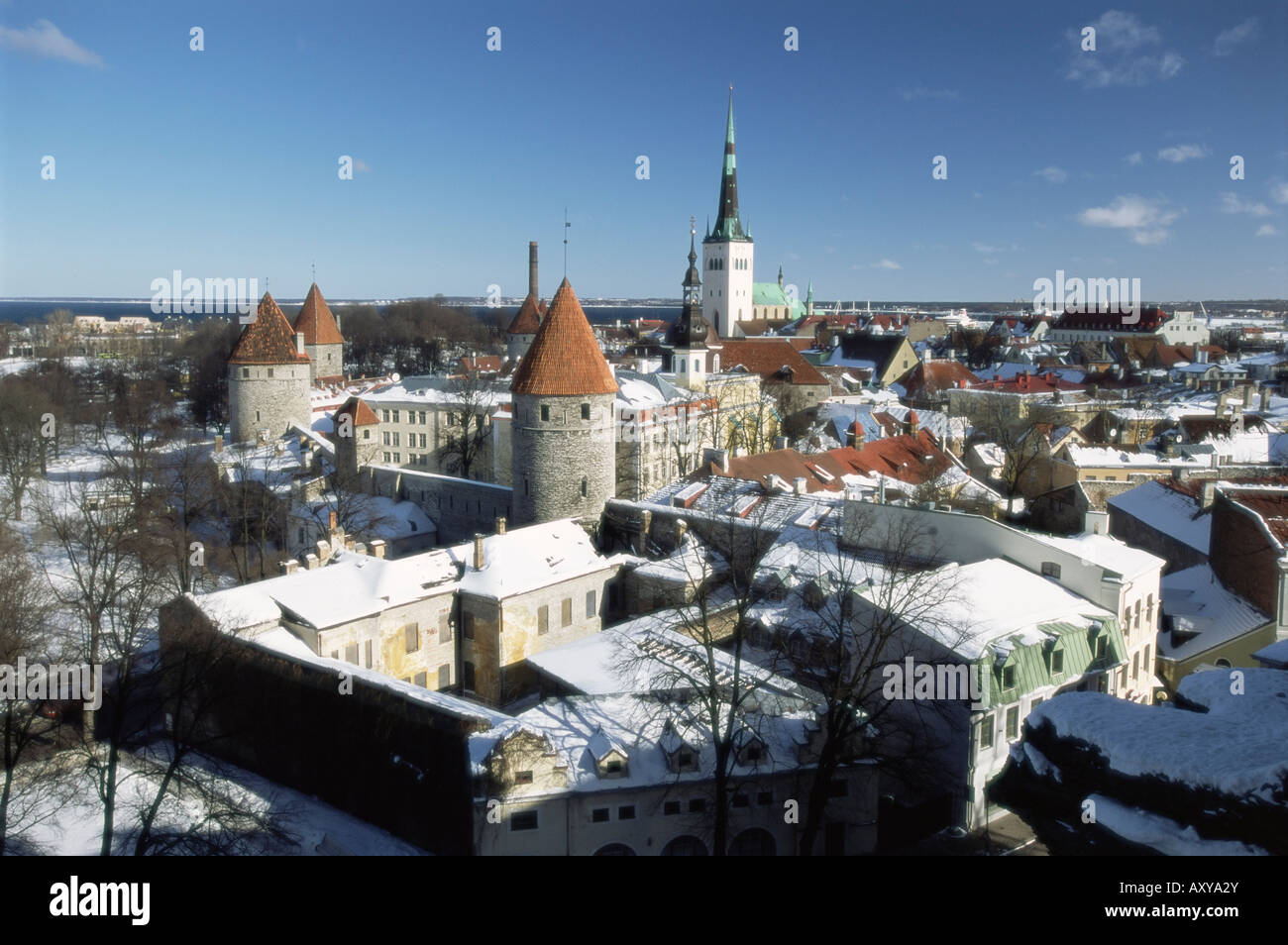 Elevated winter view from Toompea in the Old Town, Tallinn, UNESCO World Heritage Site, Estonia, Baltic States, Europe Stock Photo