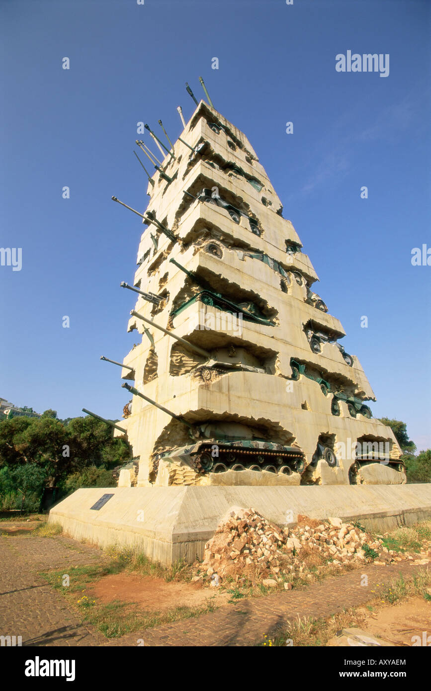 Tank monument to peace commemorating the end of the 1975-1990 Civil War, Yarze, Beirut, Lebanon, Middle East Stock Photo