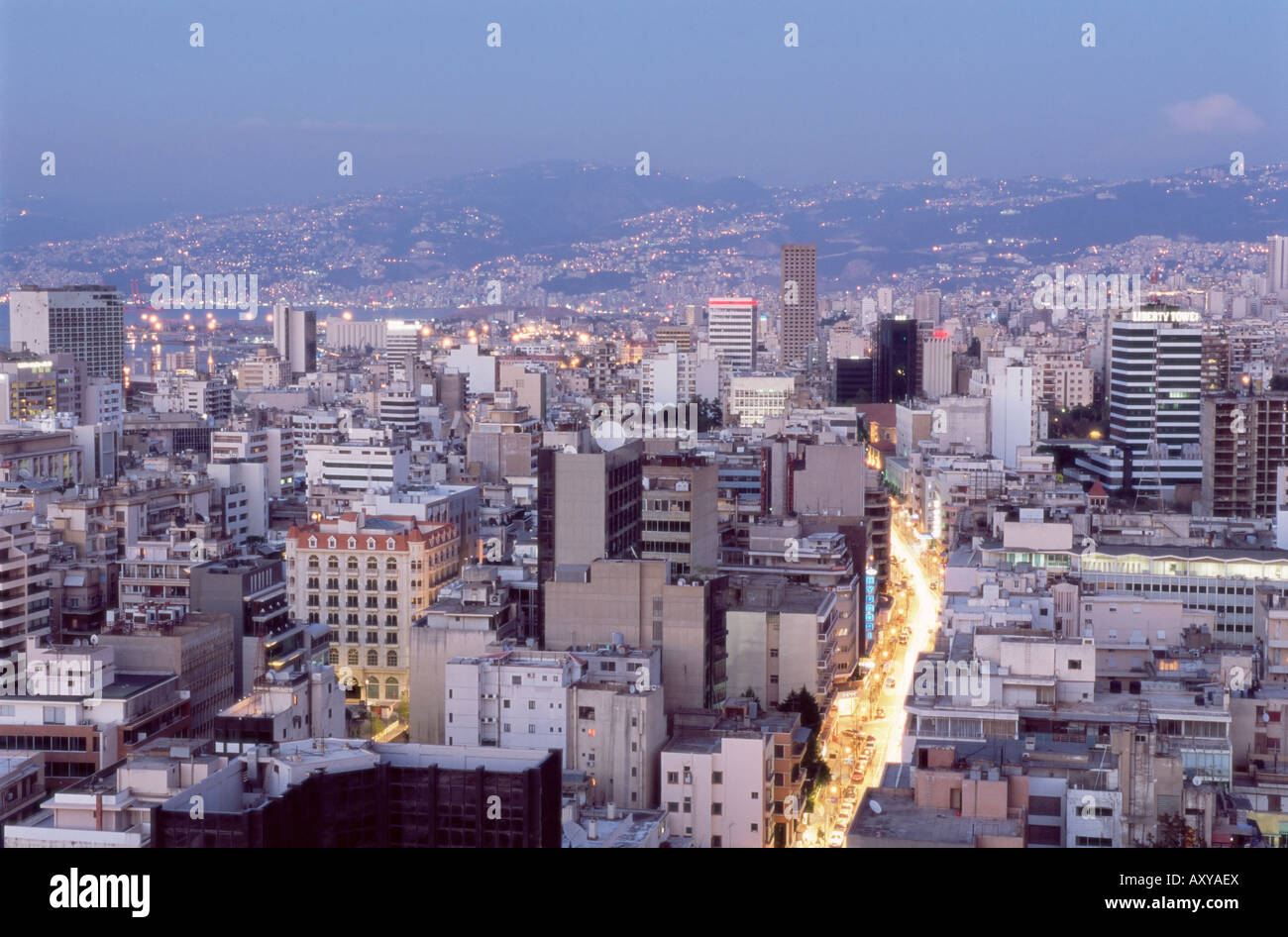 Elevated view towards the Central District (BCD) in the reconstructed city, Beirut, Lebanon, Middle East Stock Photo