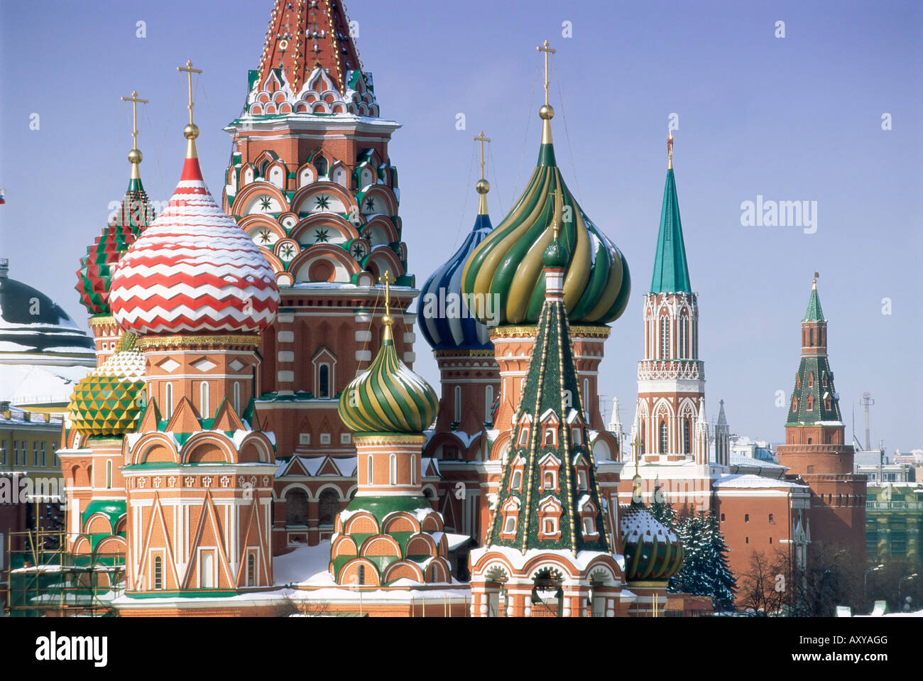 St. Basil's Christian cathedral in winter snow, Red Square, UNESCO ...