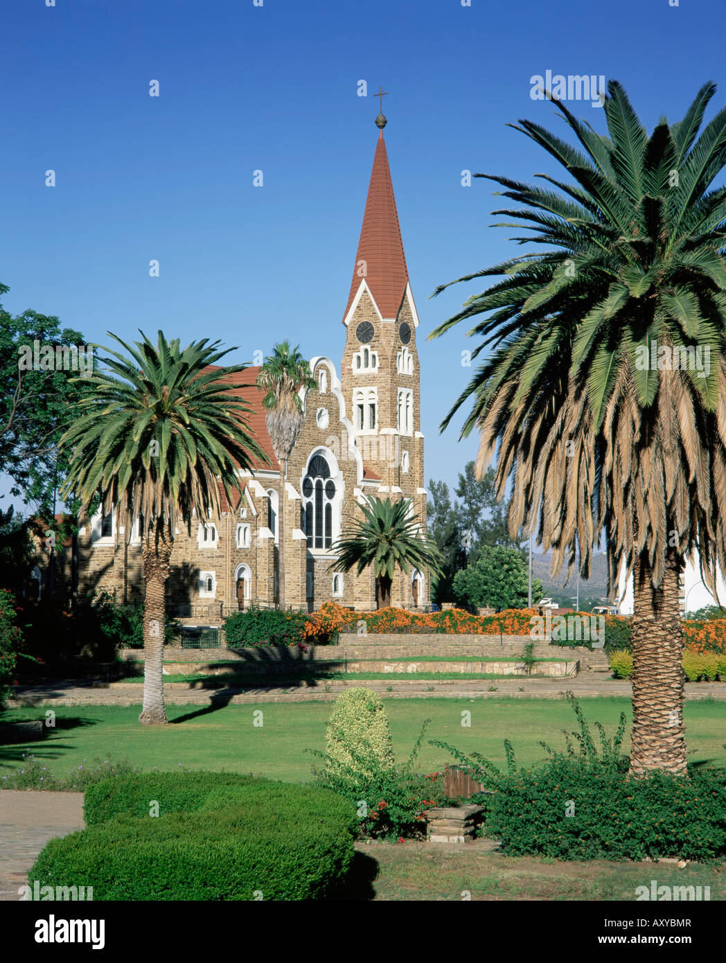Christuskirche (Lutheran Christian church) and Parliament Gardens, Windhoek, Namibia, Africa Stock Photo