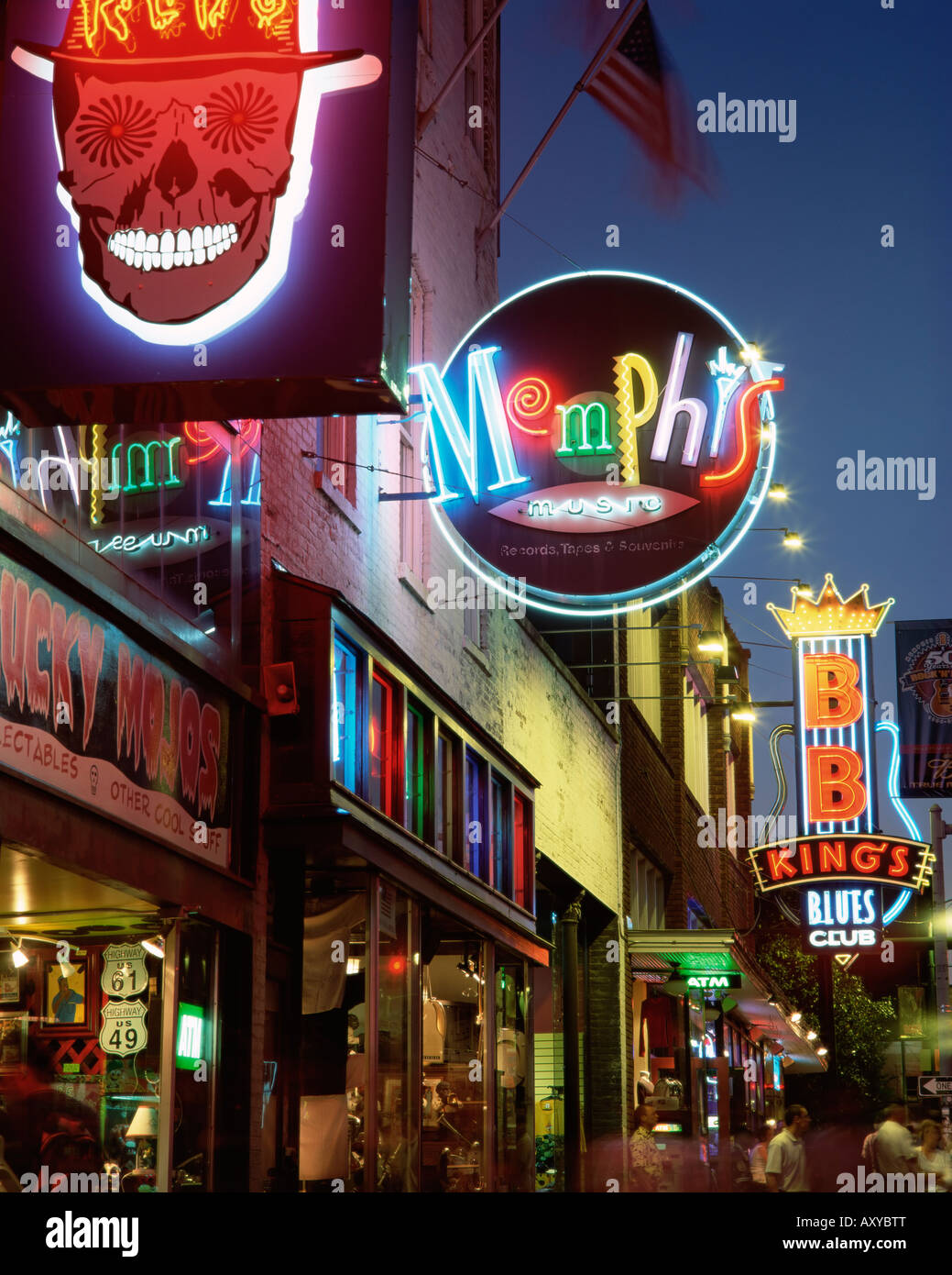 The famous Beale Street at night, Memphis, Tennessee, United States of
