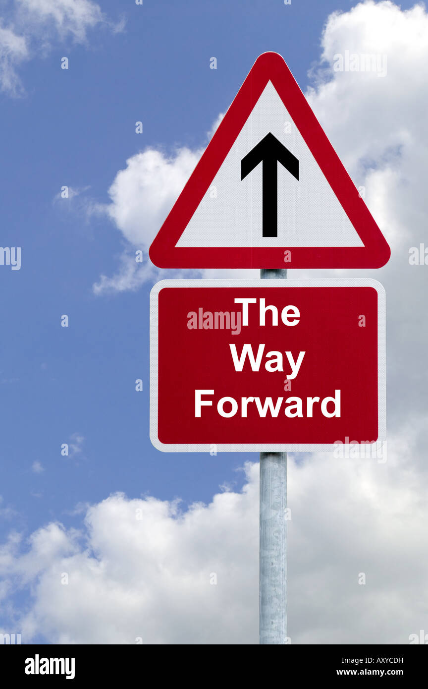 Signpost The Way Forward against a blue cloudy sky business concept image Stock Photo
