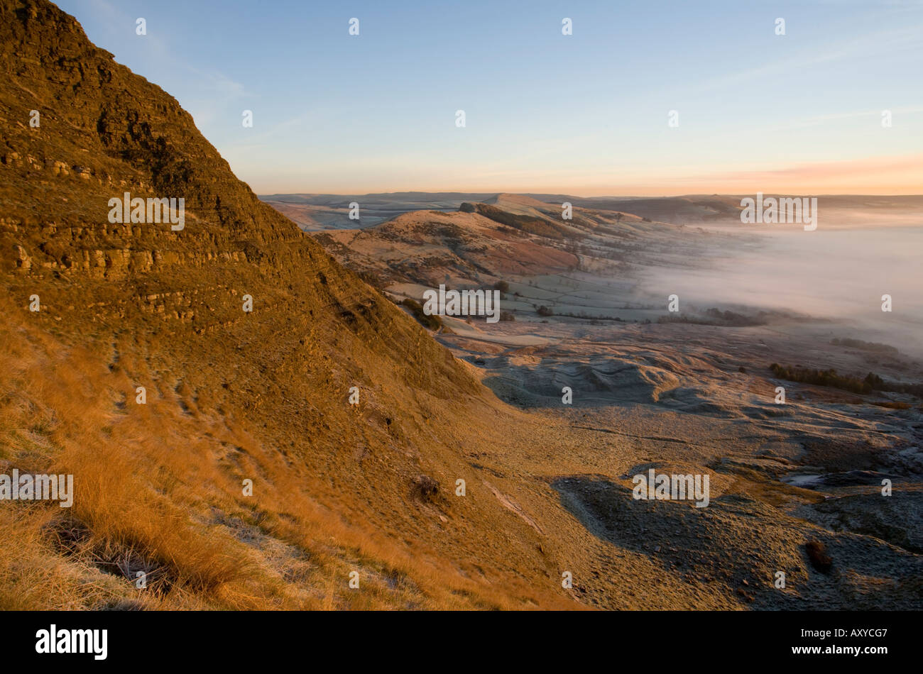 Early morning view of Mam Tor ridge from the side of Mam Tor in the ...