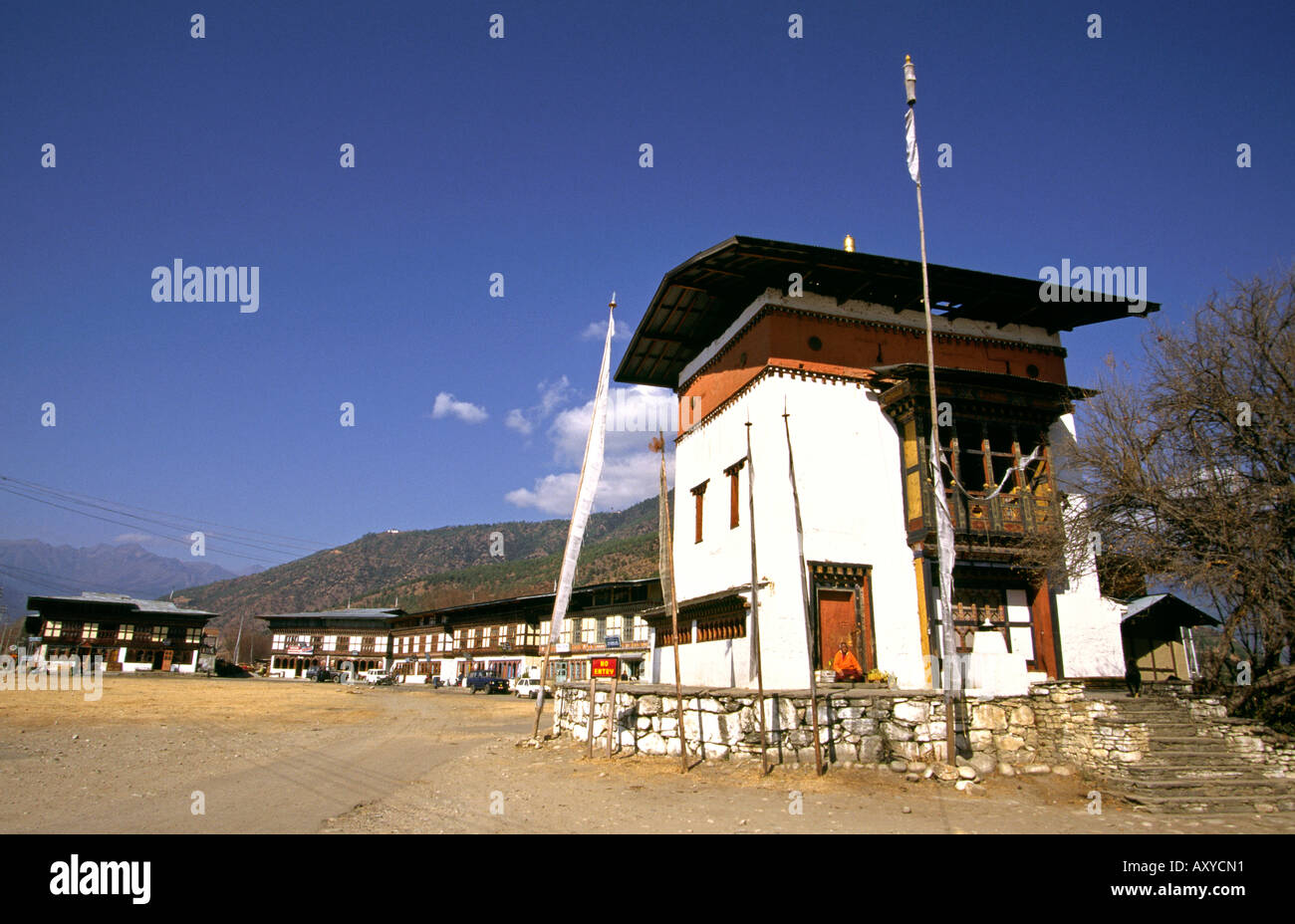 Bhutan Paro bazaar traditional Bhutanese architecture Stock Photo