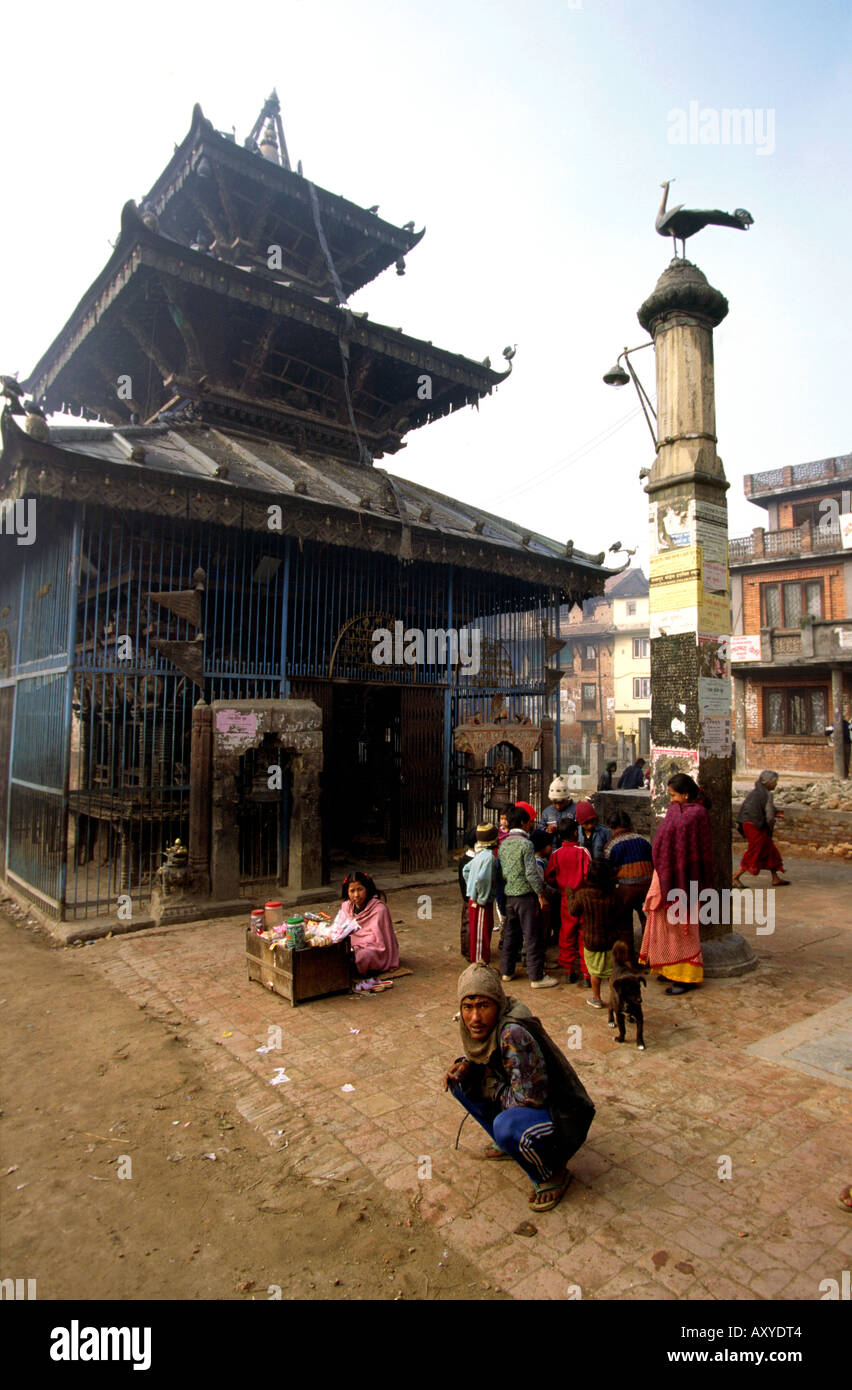 Nepal Thimi villagers gathered at village temple Stock Photo