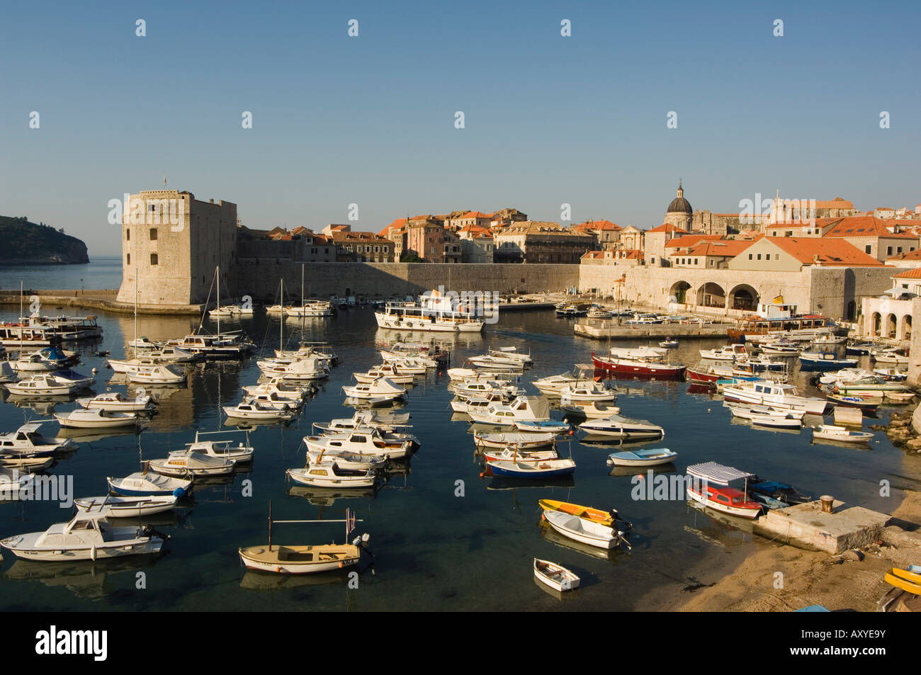 Old Town waterfront harbour area and city walls, Dubrovnik, UNESCO World Heritage, Dalmatia, Croatia, Adriatic, Europe Stock Photo