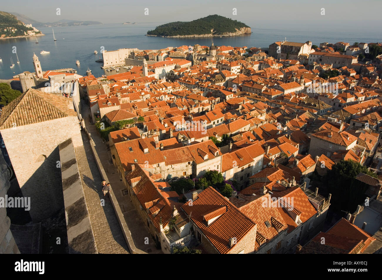 Old Town houses, city walls, Lokrum Island, Dubrovnik, UNESCO World Heritage, Dalmatia, Croatia, Adriatic, Europe Stock Photo