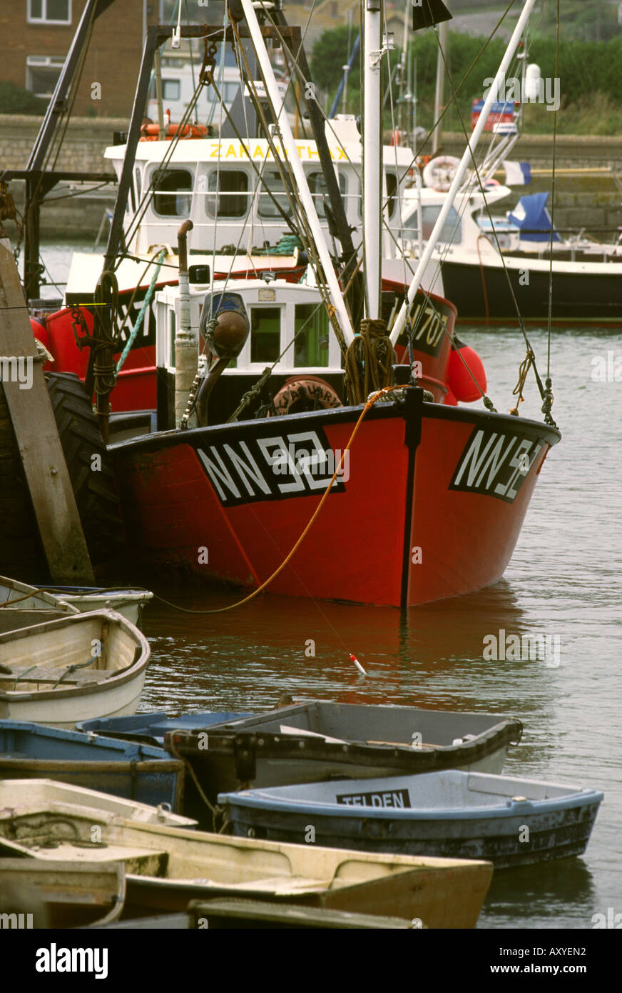 UK Dorset West Bay harbour moored fishing boat Stock Photo - Alamy
