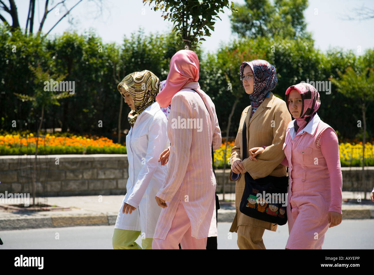 Istanbul Marmara Region Turkey; Young Turkish women with traditional headscarves Stock Photo