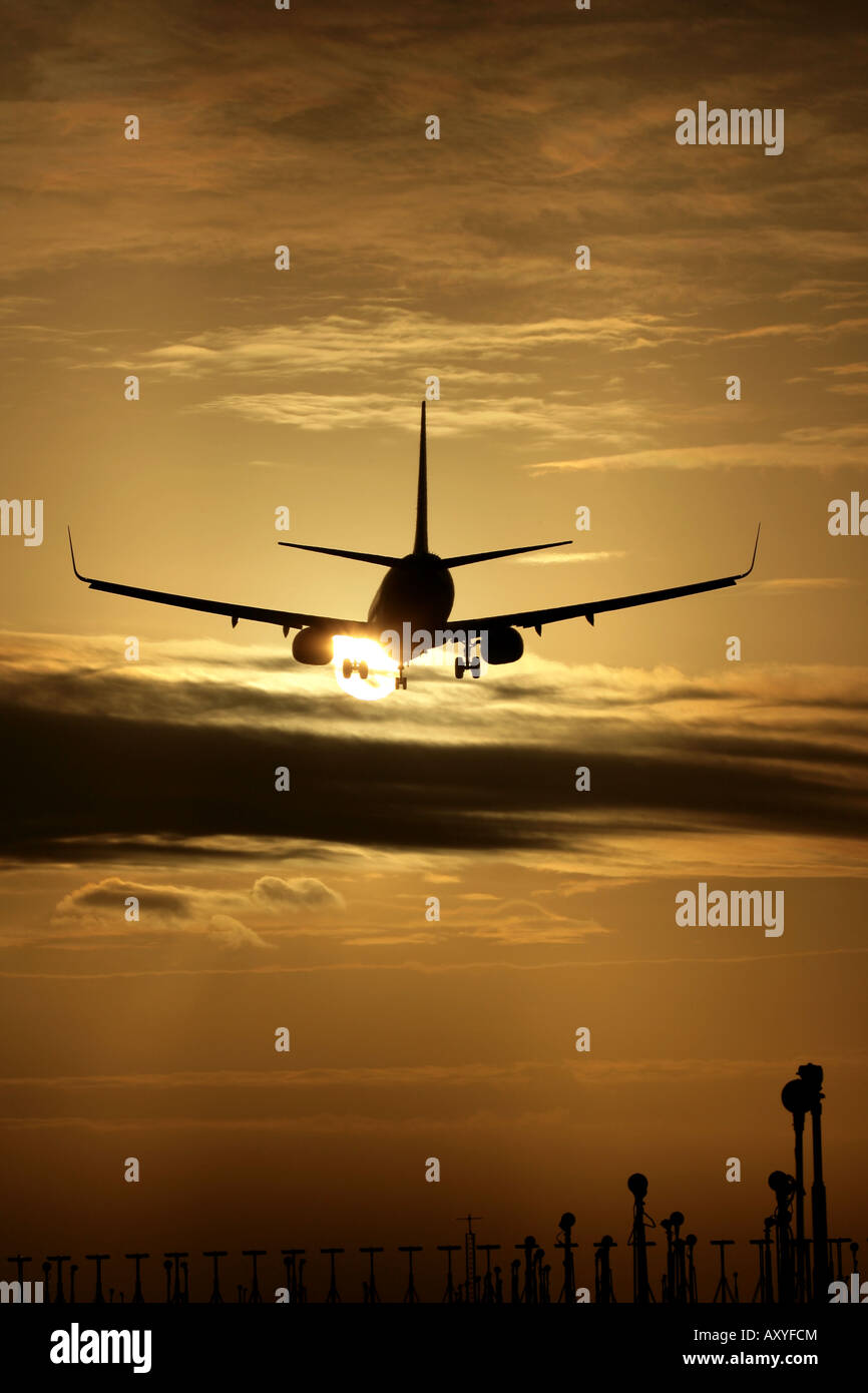 Boeing 737 landing at Stansted airport at sunset Stock Photo - Alamy