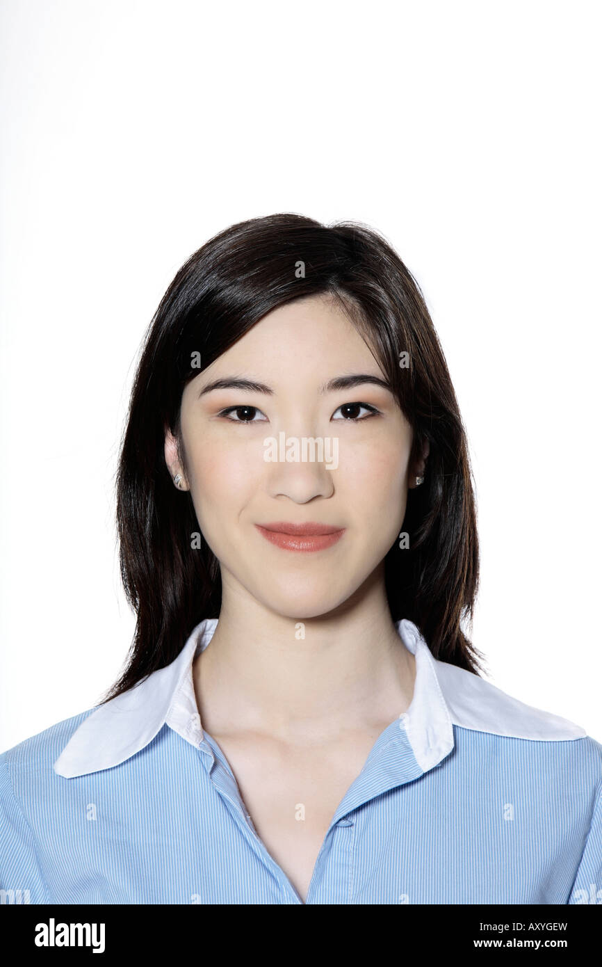 studio shot isolated portrait of a young cute smiling asian woman Stock ...