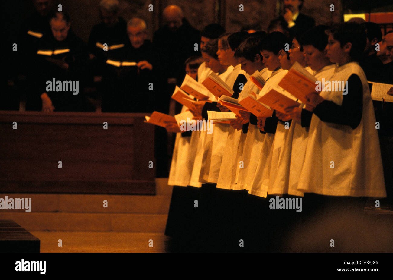 Montserrat the famous boy choir singing during a service Stock Photo