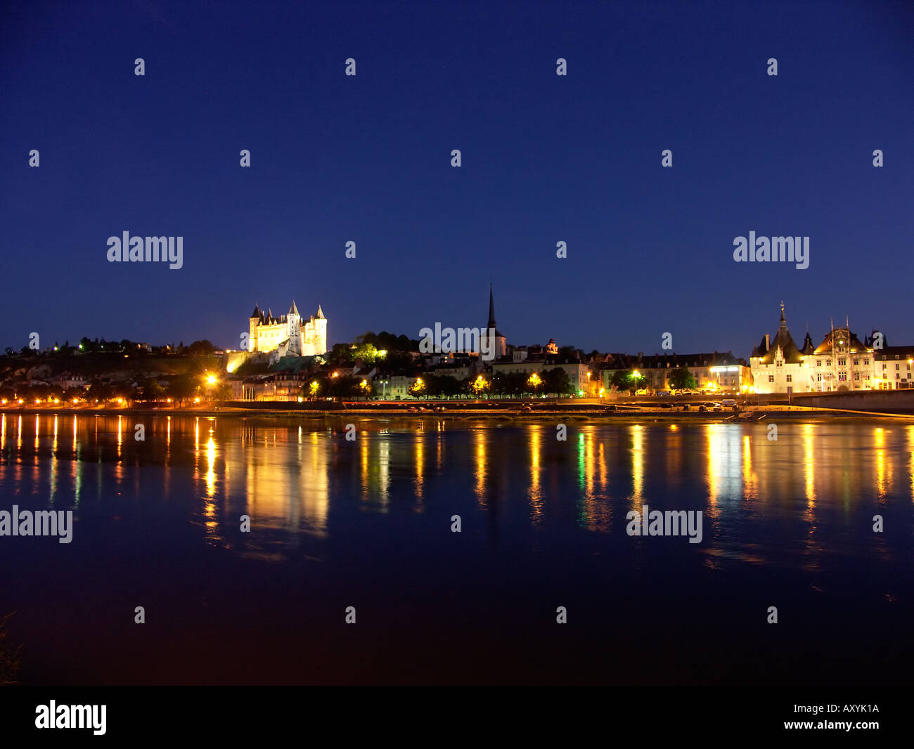 The 14th-century Château de Saumur reflecting in the River Loire at ...
