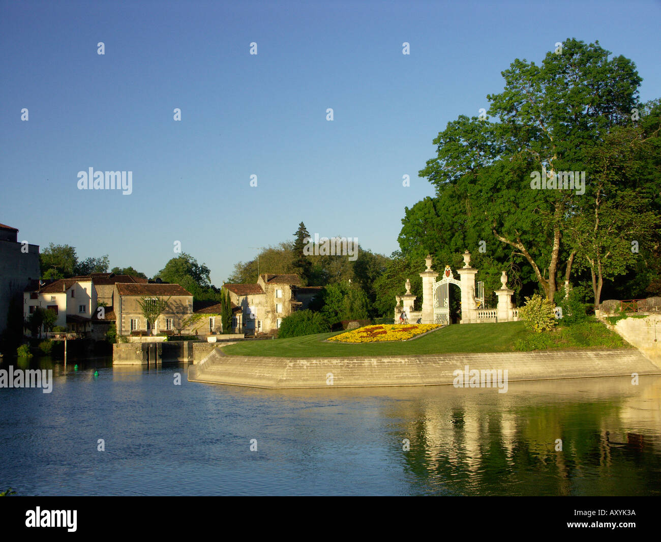 Park gates by the Charente River in Jarnac Charente France Poitou Charentes Stock Photo