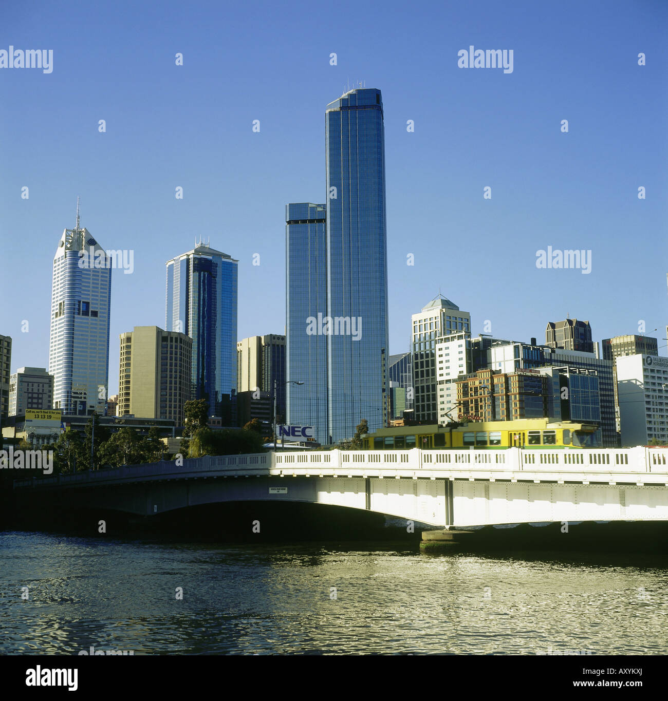 geography / travel, Australia, Victoria, Melbourne, Queensbridge and Rialto tower, skyscraper, town, Stock Photo