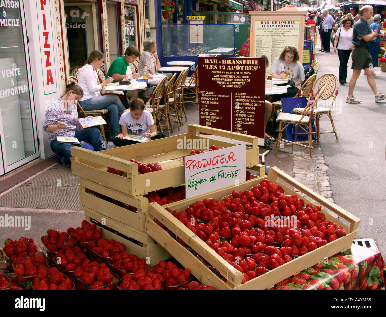 Strawberries on sale at a street market Bayeux Calvados France Basse