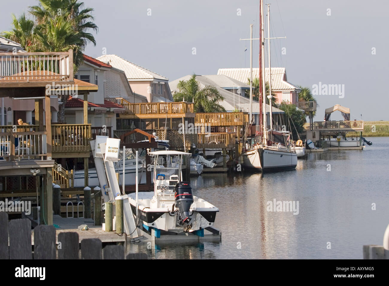 Houses on canal system in S Padre Island Corpus Christi TX Texas USA