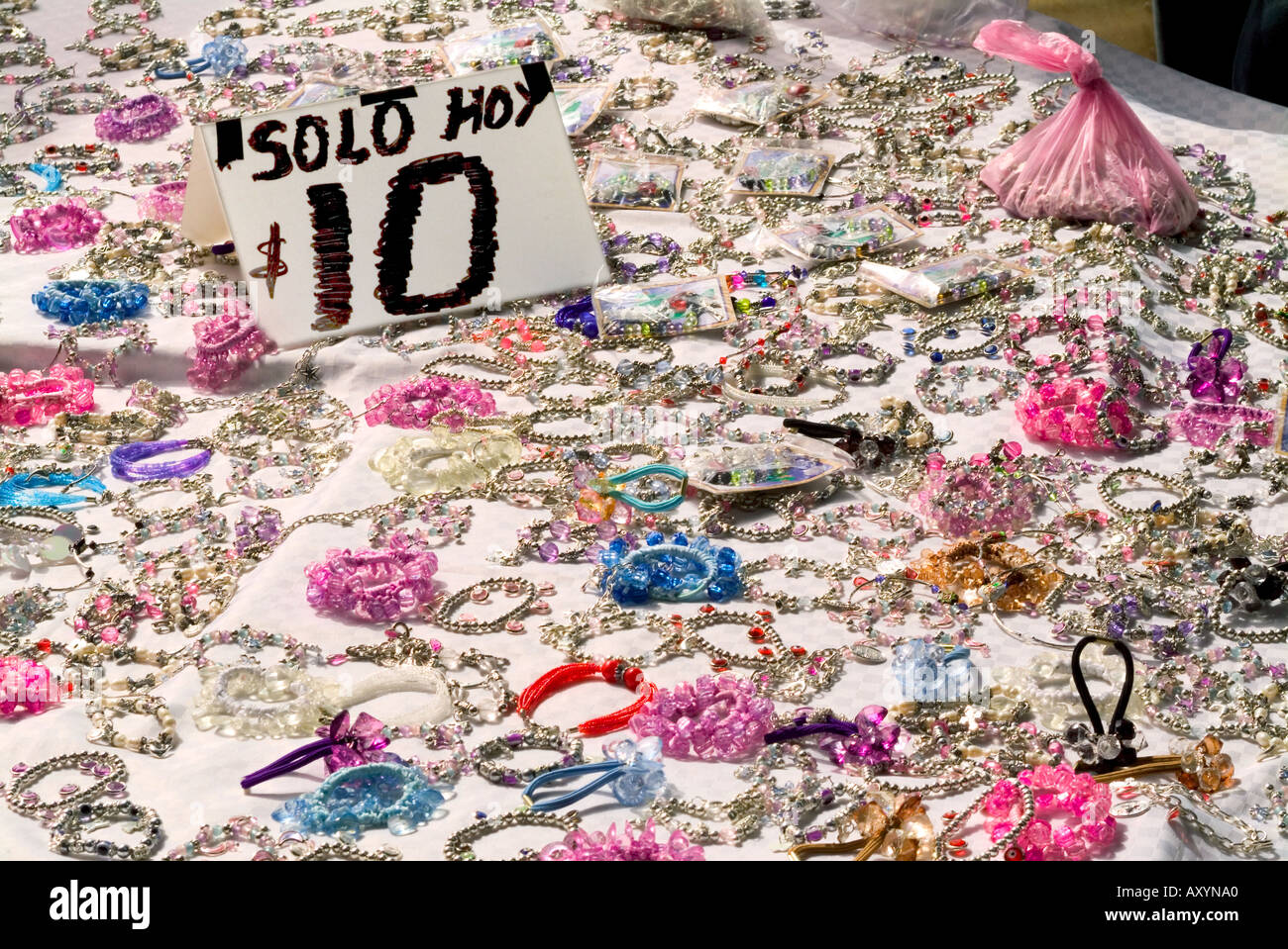 Trinkets and jewelry for sale at an open air market San Miguel de Allende Mexico Stock Photo
