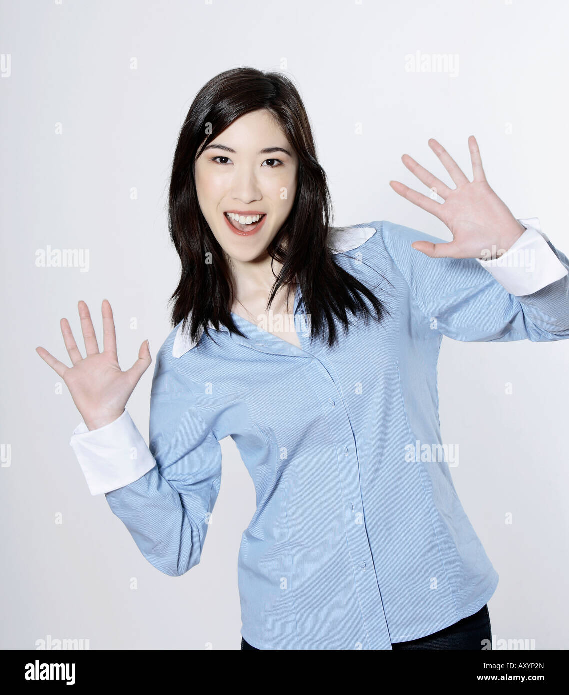 studio shot isolated portrait of a young cute smiling asian woman Stock ...