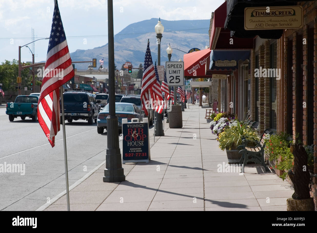 Small western town of Cody Park County Wyoming Western USA gateway to Yellowstone National Park Stock Photo