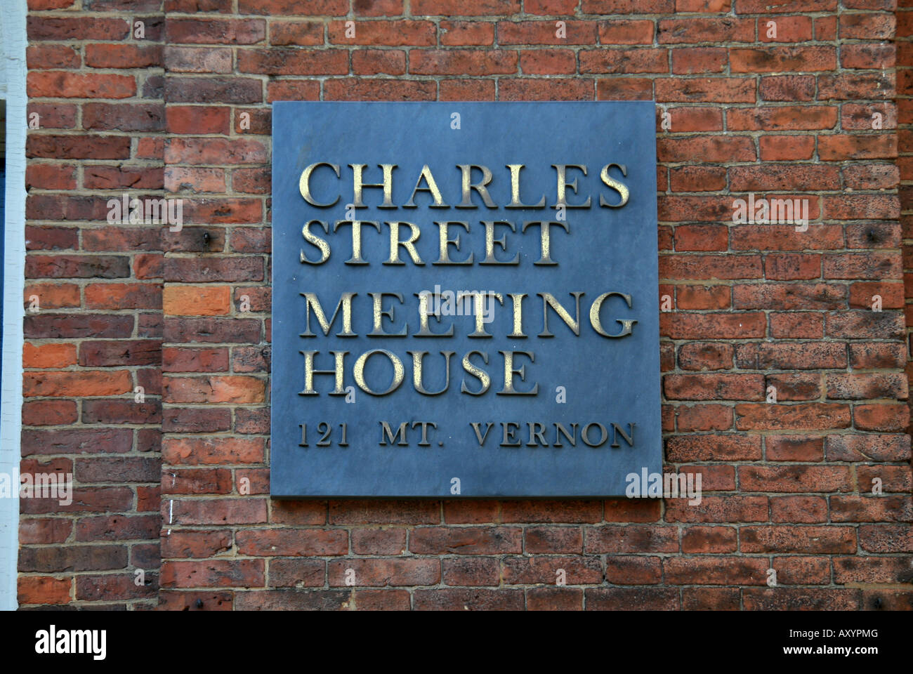 The entrance sign for the Charles Street Meeting House on the Black Heritage Trail Boston, MA. Stock Photo
