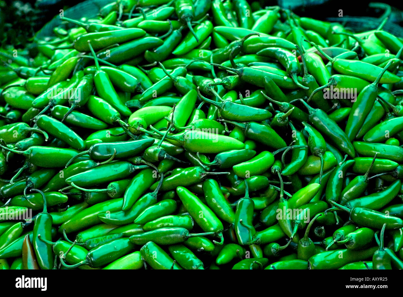 Green chile in marketplace Stock Photo