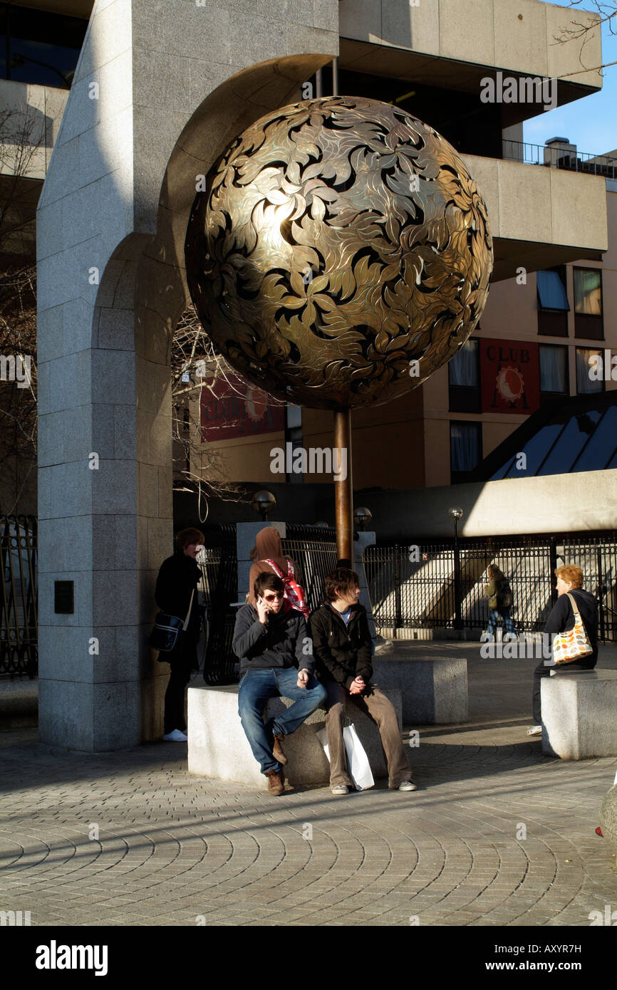 Golden Ball Sculpture outside the Central bank of Ireland in Dublin